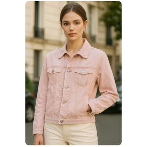 CARBON Pink Trucker Jean Jacket Denim Button Front Womens Size 2XL